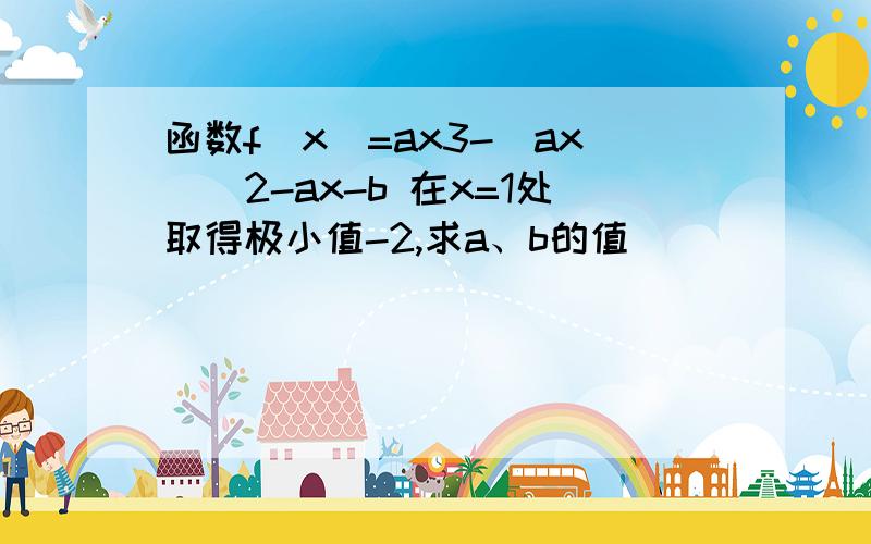 函数f(x)=ax3-(ax)^2-ax-b 在x=1处取得极小值-2,求a、b的值