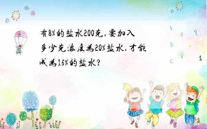 有8%的盐水200克,要加入多少克浓度为20%盐水,才能成为15%的盐水?