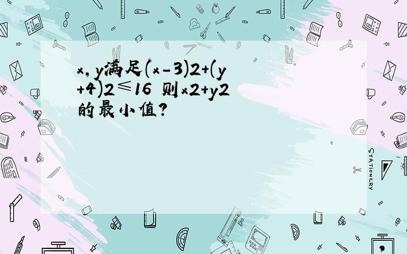 x,y满足(x-3)2+(y+4)2≤16 则x2+y2的最小值?