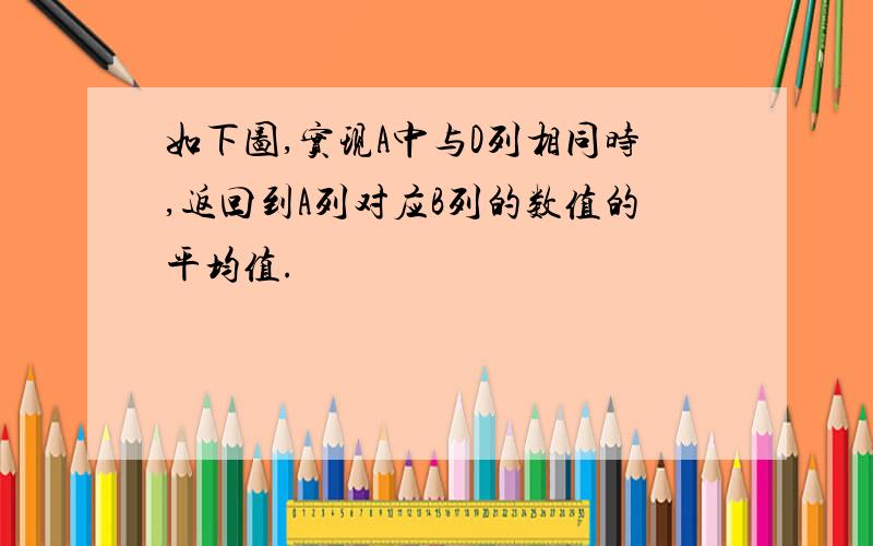 如下图,实现A中与D列相同时,返回到A列对应B列的数值的平均值.