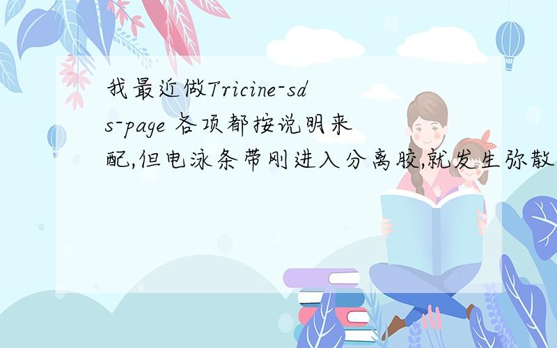 我最近做Tricine-sds-page 各项都按说明来配,但电泳条带刚进入分离胶,就发生弥散,分离胶电泳20min左右