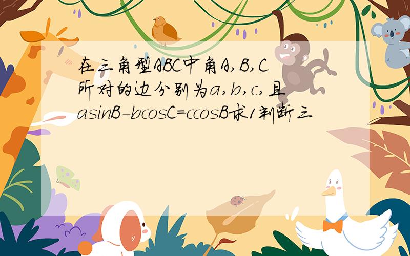 在三角型ABC中角A,B,C所对的边分别为a,b,c,且asinB-bcosC=ccosB求1判断三