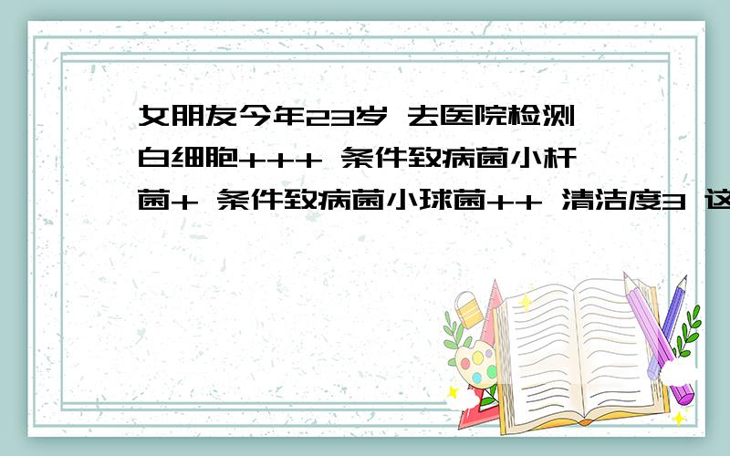 女朋友今年23岁 去医院检测白细胞+++ 条件致病菌小杆菌+ 条件致病菌小球菌++ 清洁度3 这个是不是很严重啊