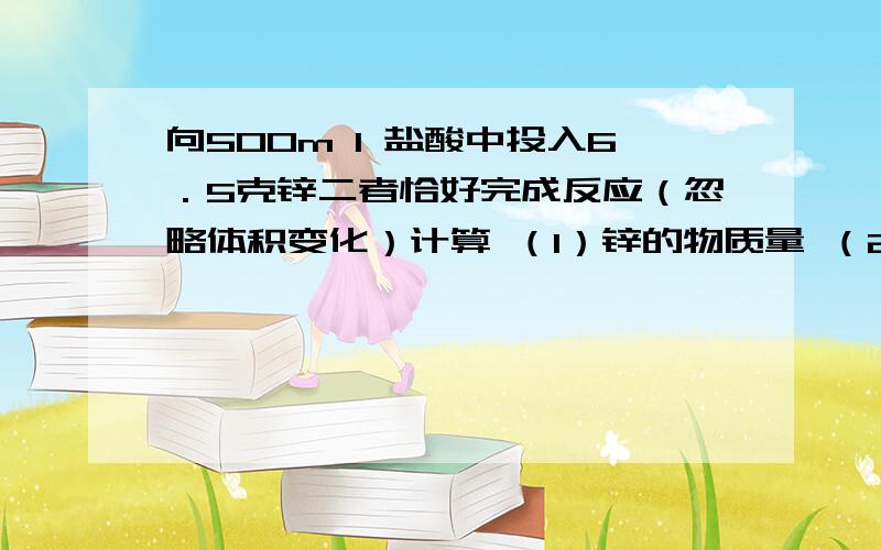 向500m l 盐酸中投入6．5克锌二者恰好完成反应（忽略体积变化）计算 （1）锌的物质量 （2）参加反应的Hc l