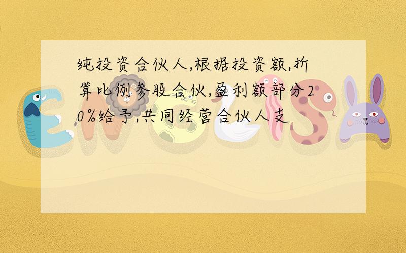 纯投资合伙人,根据投资额,折算比例参股合伙,盈利额部分20%给予,共同经营合伙人支