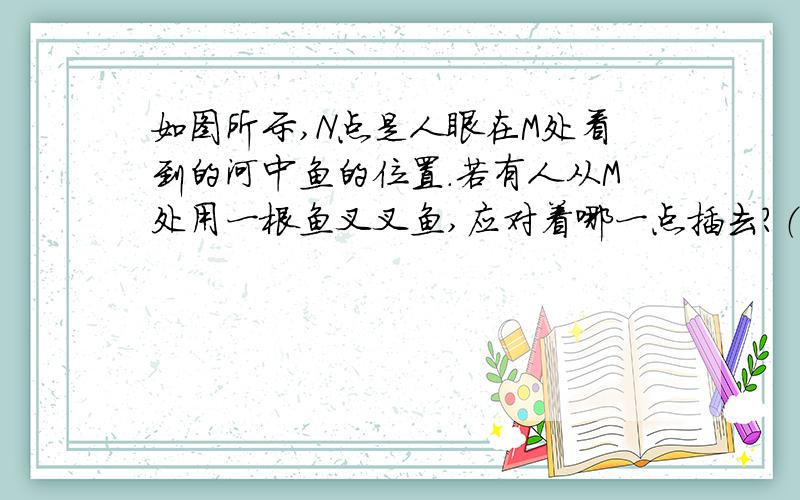 如图所示,N点是人眼在M处看到的河中鱼的位置.若有人从M处用一根鱼叉叉鱼,应对着哪一点插去?（   