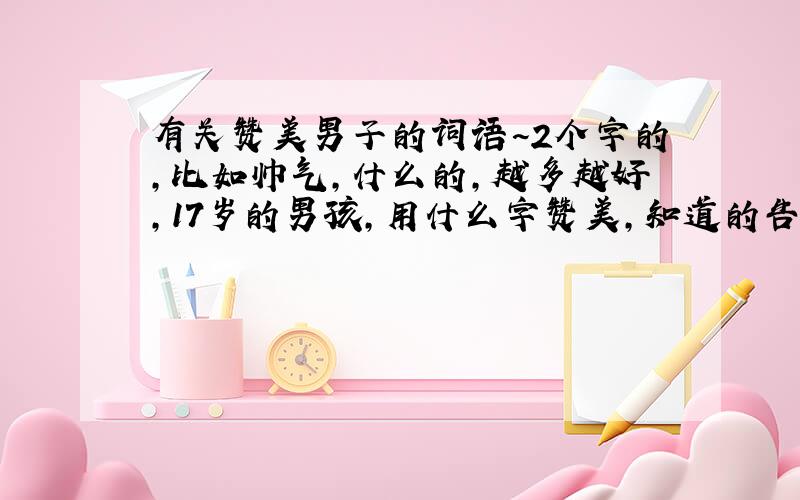 有关赞美男子的词语~2个字的,比如帅气,什么的,越多越好,17岁的男孩,用什么字赞美,知道的告诉下