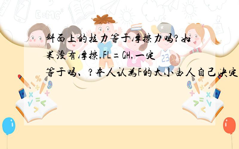 斜面上的拉力等于摩擦力吗?如果没有摩擦,FL=GH,一定等于吗、?本人认为F的大小由人自己决定,求解释