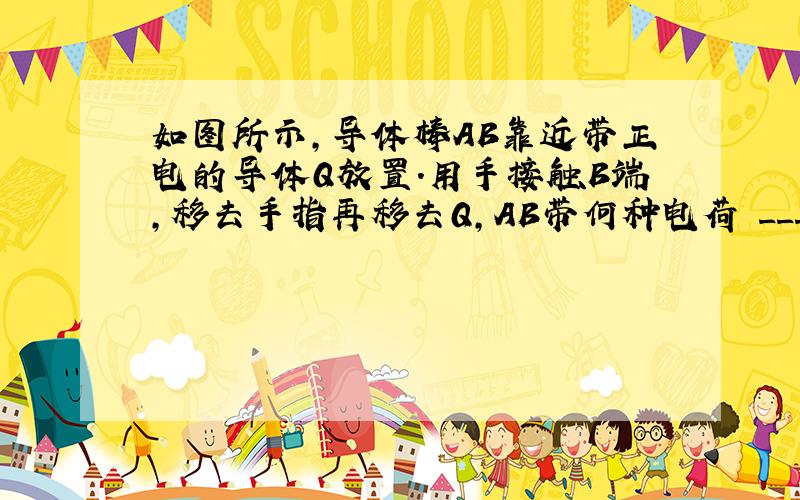 如图所示,导体棒AB靠近带正电的导体Q放置．用手接触B端,移去手指再移去Q,AB带何种电荷 __________ ．若手