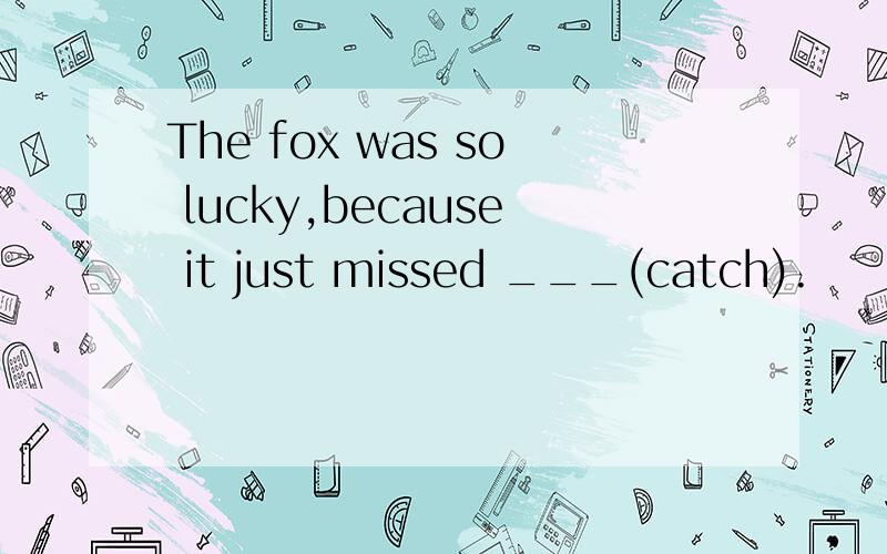 The fox was so lucky,because it just missed ___(catch).