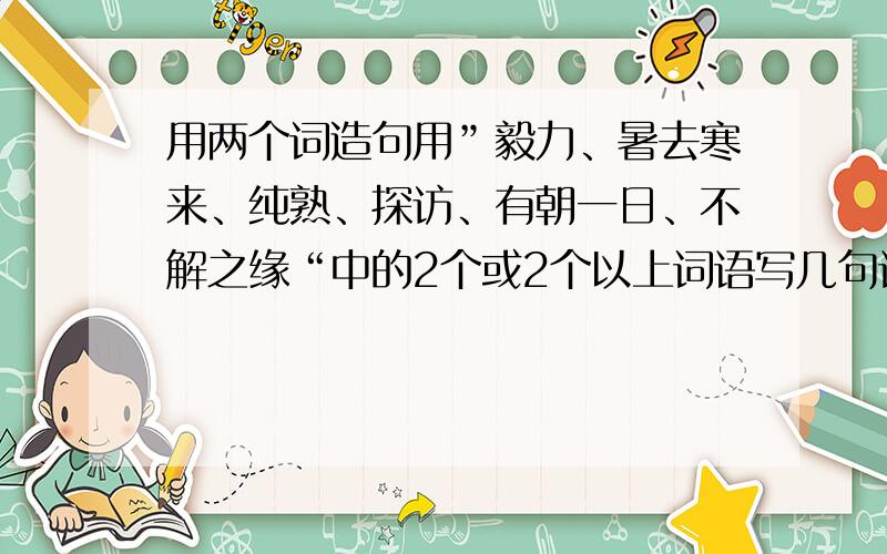 用两个词造句用”毅力、暑去寒来、纯熟、探访、有朝一日、不解之缘“中的2个或2个以上词语写几句话!