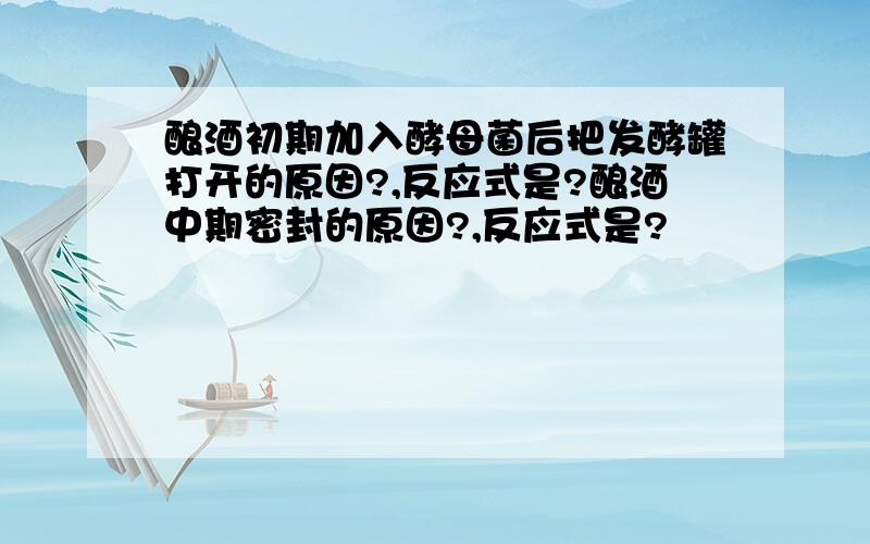 酿酒初期加入酵母菌后把发酵罐打开的原因?,反应式是?酿酒中期密封的原因?,反应式是?