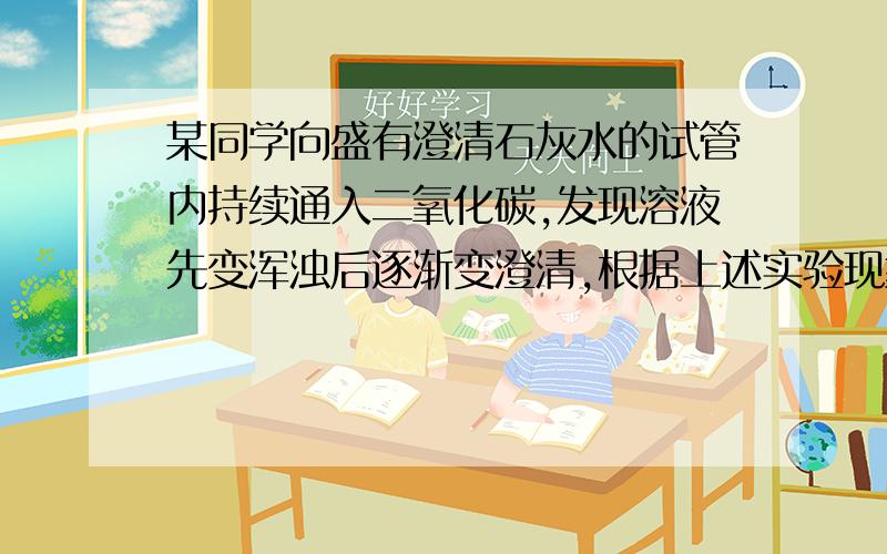 某同学向盛有澄清石灰水的试管内持续通入二氧化碳,发现溶液先变浑浊后逐渐变澄清,根据上述实验现象,再结合