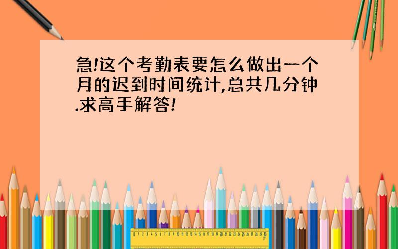 急!这个考勤表要怎么做出一个月的迟到时间统计,总共几分钟.求高手解答!