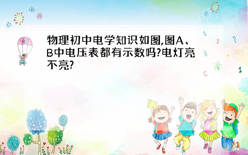 物理初中电学知识如图,图A、B中电压表都有示数吗?电灯亮不亮?