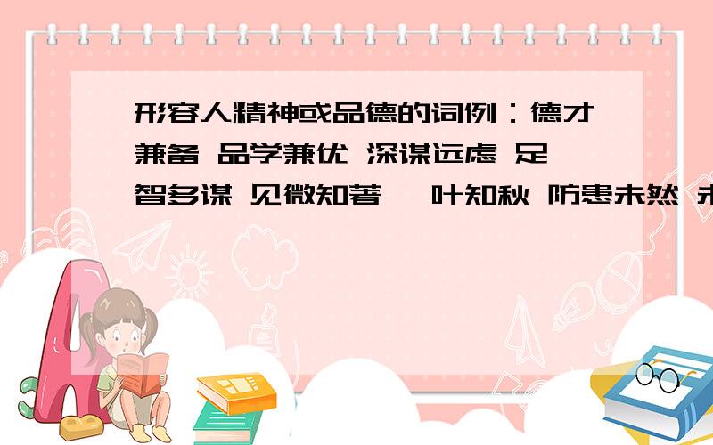 形容人精神或品德的词例：德才兼备 品学兼优 深谋远虑 足智多谋 见微知著 一叶知秋 防患未然 未雨绸缪