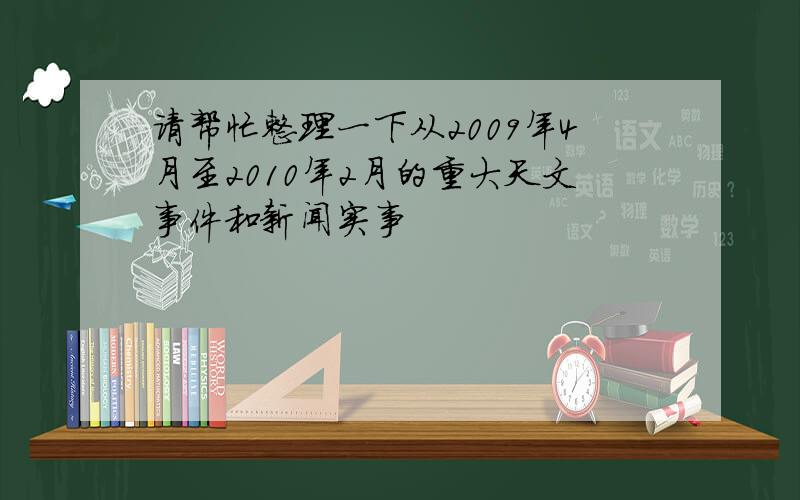 请帮忙整理一下从2009年4月至2010年2月的重大天文事件和新闻实事