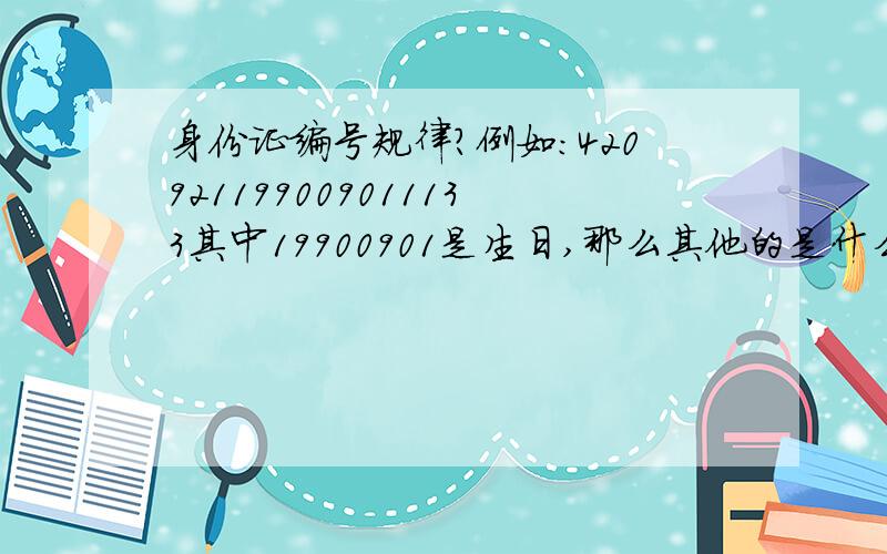 身份证编号规律?例如：420921199009011133其中19900901是生日,那么其他的是什么?