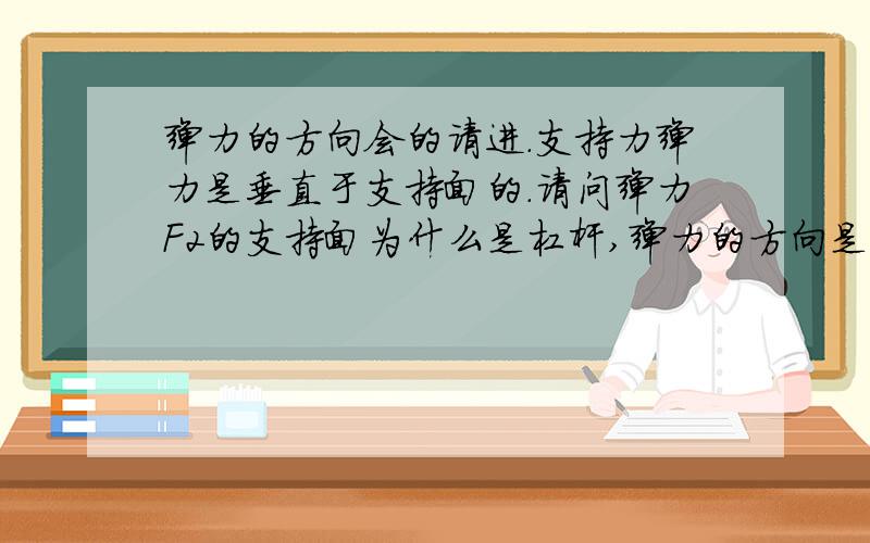 弹力的方向会的请进.支持力弹力是垂直于支持面的.请问弹力F2的支持面为什么是杠杆,弹力的方向是上图的F2.而为什么支持面