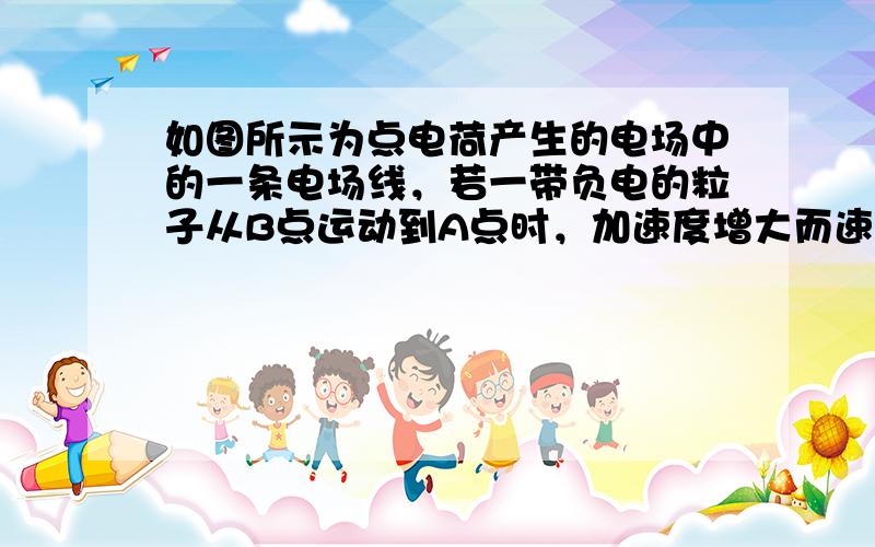 如图所示为点电荷产生的电场中的一条电场线，若一带负电的粒子从B点运动到A点时，加速度增大而速度减小，则可判定（　　）