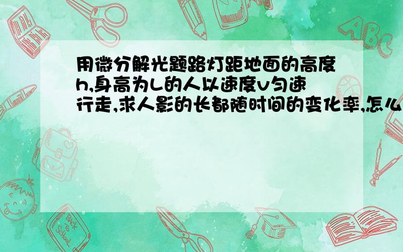 用微分解光题路灯距地面的高度h,身高为L的人以速度v匀速行走,求人影的长都随时间的变化率,怎么用微分法解这题?