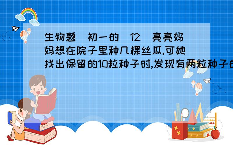 生物题（初一的）12．亮亮妈妈想在院子里种几棵丝瓜,可她找出保留的10粒种子时,发现有两粒种子的种皮有些破损,但她把10