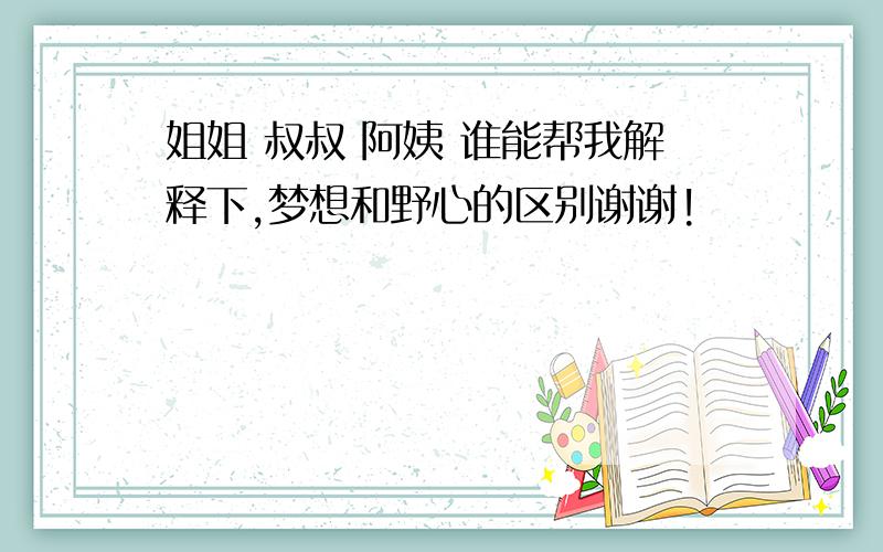 姐姐 叔叔 阿姨 谁能帮我解释下,梦想和野心的区别谢谢!