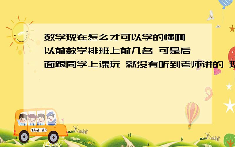 数学现在怎么才可以学的懂啊 以前数学排班上前几名 可是后面跟同学上课玩 就没有听到老师讲的 现在该怎么