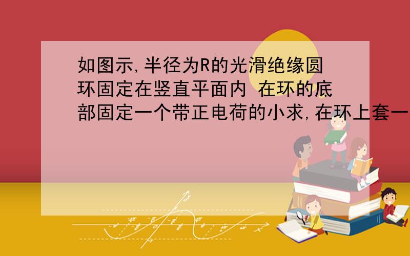 如图示,半径为R的光滑绝缘圆环固定在竖直平面内 在环的底部固定一个带正电荷的小求,在环上套一个质量为m,也带正电荷的小球