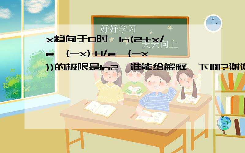 x趋向于0时,ln(2+x/e^(-x)+1/e^(-x))的极限是ln2,谁能给解释一下啊?谢谢啦!