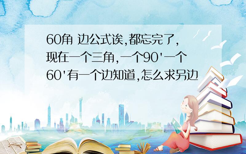 60角 边公式诶,都忘完了,现在一个三角,一个90'一个60'有一个边知道,怎么求另边