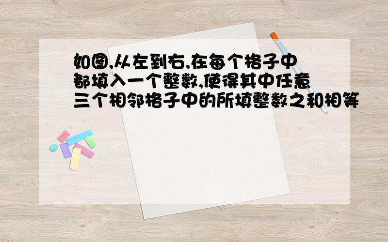 如图,从左到右,在每个格子中都填入一个整数,使得其中任意三个相邻格子中的所填整数之和相等