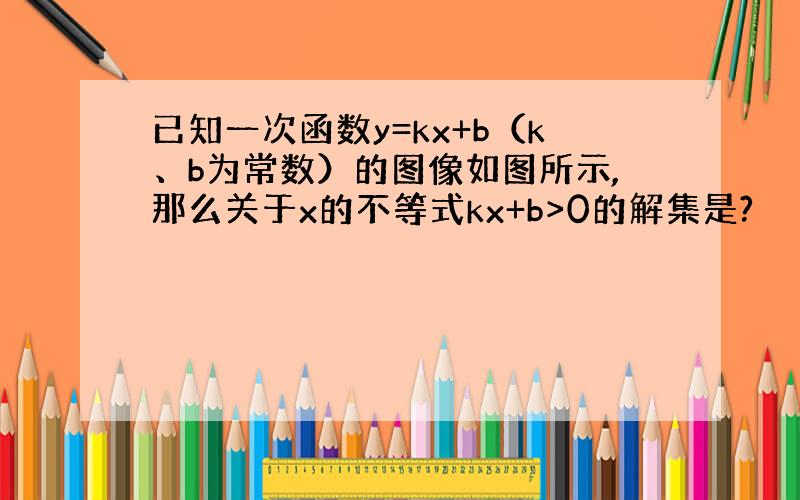 已知一次函数y=kx+b（k、b为常数）的图像如图所示,那么关于x的不等式kx+b>0的解集是?