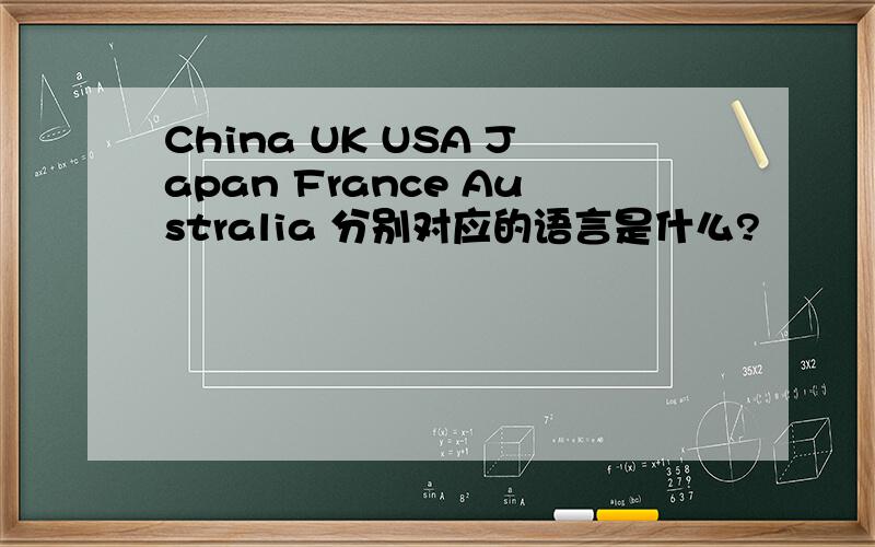 China UK USA Japan France Australia 分别对应的语言是什么?