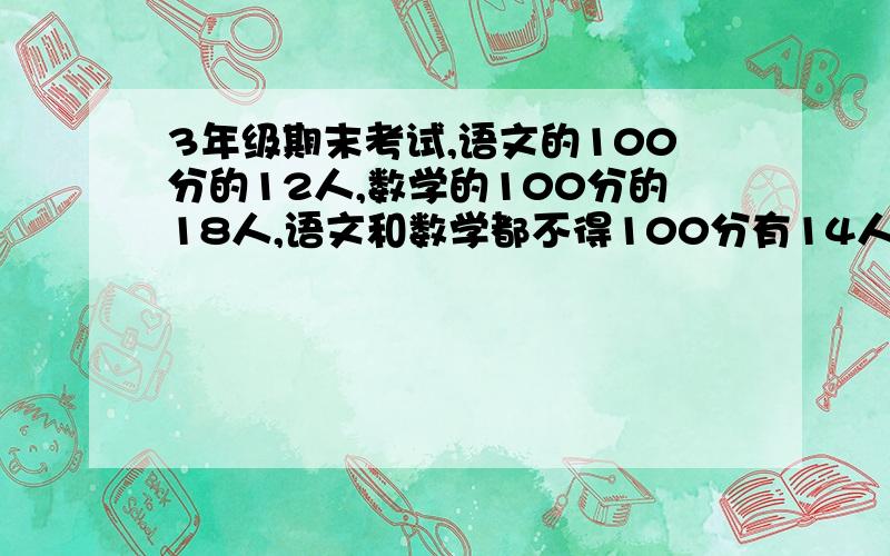 3年级期末考试,语文的100分的12人,数学的100分的18人,语文和数学都不得100分有14人,如果全班有35同