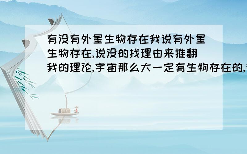 有没有外星生物存在我说有外星生物存在,说没的找理由来推翻我的理论,宇宙那么大一定有生物存在的,我们地球人不是孤独的,支持