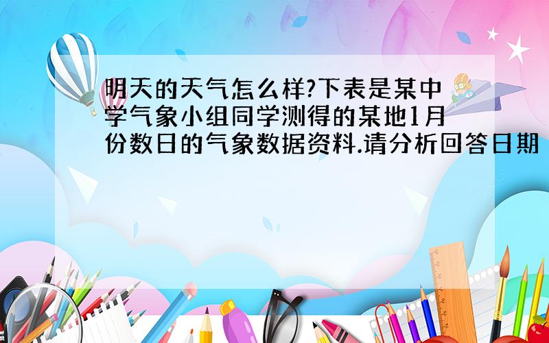 明天的天气怎么样?下表是某中学气象小组同学测得的某地1月份数日的气象数据资料.请分析回答日期 1 2 3 4 5 6 7