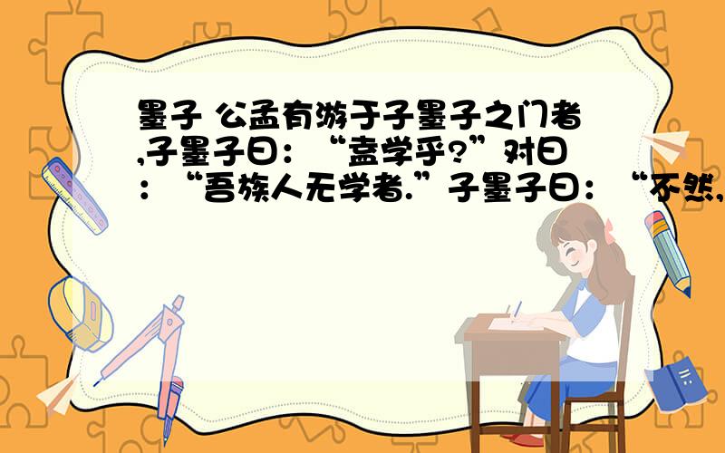 墨子 公孟有游于子墨子之门者,子墨子曰：“盍学乎?”对曰：“吾族人无学者.”子墨子曰：“不然,夫好美者,岂曰吾族人莫之好