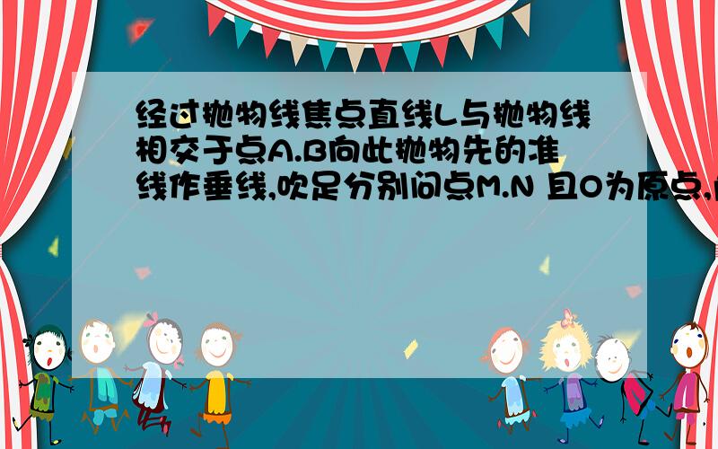 经过抛物线焦点直线L与抛物线相交于点A.B向此抛物先的准线作垂线,吹足分别问点M.N 且O为原点,角MON 为多少?