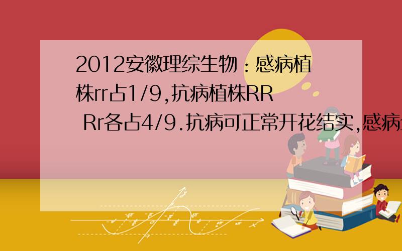 2012安徽理综生物：感病植株rr占1/9,抗病植株RR Rr各占4/9.抗病可正常开花结实,感病全死.子一代感病占