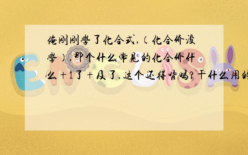 俺刚刚学了化合式,（化合价没学）,那个什么常见的化合价什么+1了+及了.这个还得背吗?干什么用的啊?这方面的内容还需要背