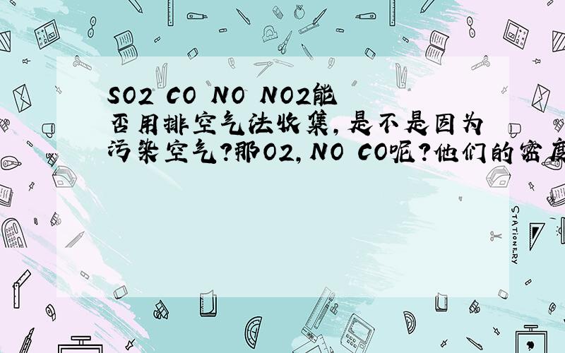 SO2 CO NO NO2能否用排空气法收集,是不是因为污染空气?那O2,NO CO呢?他们的密度和空气差不多阿