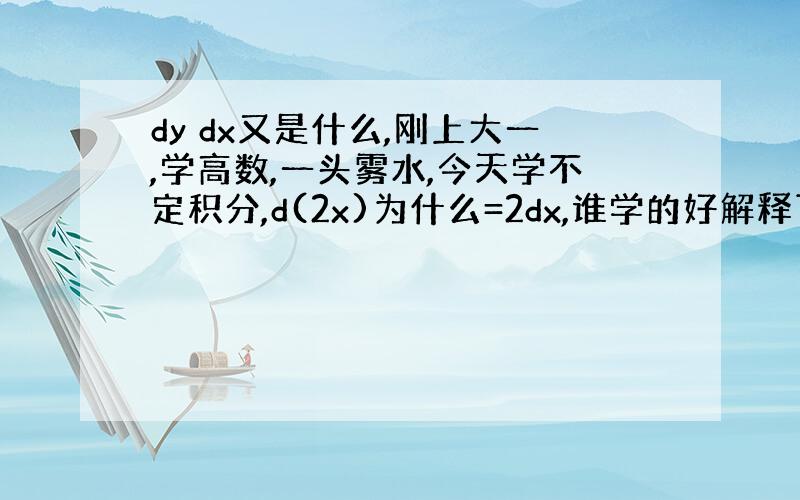 dy dx又是什么,刚上大一,学高数,一头雾水,今天学不定积分,d(2x)为什么=2dx,谁学的好解释下,