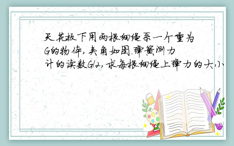 天花板下用两根细绳系一个重为G的物体,夹角如图.弹簧测力计的读数G/2,求每根细绳上弹力的大小