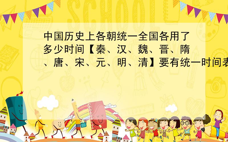 中国历史上各朝统一全国各用了多少时间【秦、汉、魏、晋、隋、唐、宋、元、明、清】要有统一时间表.