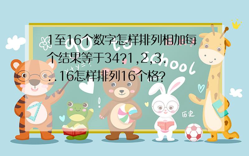 1至16个数字怎样排列相加每个结果等于34?1,2,3...16怎样排列16个格?