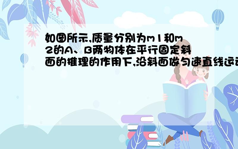 如图所示,质量分别为m1和m2的A、B两物体在平行固定斜面的推理的作用下,沿斜面做匀速直线运动,已知两物体与斜面间的动摩