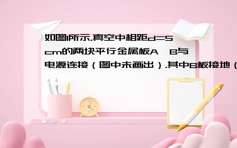 如图1所示，真空中相距d=5cm的两块平行金属板A、B与电源连接（图中未画出），其中B板接地（电势为零），A板电势变化的