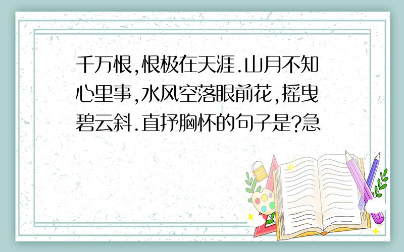 千万恨,恨极在天涯.山月不知心里事,水风空落眼前花,摇曳碧云斜.直抒胸怀的句子是?急