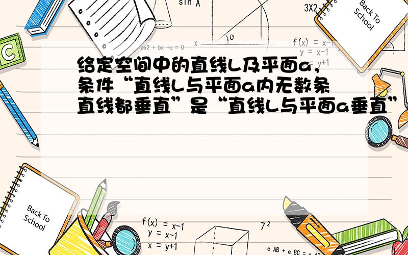 给定空间中的直线L及平面a，条件“直线L与平面a内无数条直线都垂直”是“直线L与平面a垂直”的______条件